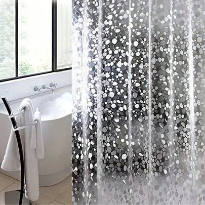 1pc EVA Transparent Pebble Shower Curtain, 71*79in, 79*79in, Pebble Pattern, With 12 Plastic Hooks, Easy To Hang, Easy To Clean, Dries Quickly, Thick During Shower, Waterproof, Suitable For Camping, Home, Apartment, School Shower, Hotel, Dormitory, Sports Club Shower Bathrooom Decor