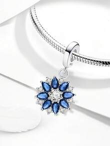 1 件 925 纯银蓝色全钻海洋串珠适合女士手链手镯 DIY 珠宝制作和日常服装搭配珠宝装饰适合女孩 - 銀色 - 查看 2