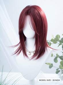 alicegarden 1 Tóc giả tổng hợp chịu nhiệt, tóc giả ngắn màu đỏ có mái, dài 20 feet, làm bằng sợi, thích hợp sử dụng hàng ngày, tóc giả mô phỏng tự nhiên - Đỏ - Xem 2