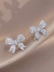 2只经典蝴蝶结耳环，优雅立方氧化锆耳环，适合女孩，婚礼派对配饰，送给女朋友、朋友、女儿的礼物 - earring - 查看 3