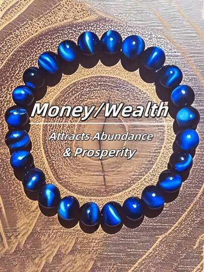 Navy Blue Tiger Eye Pendant Bracelet - Symbolizing Wisdom And Decisiveness, Natural Stone Layered Design, Suitable For Casual Dates, Parties And Formal Events, Elegant Cat Eye Jewelry Effect, For Men, Party Accessories, Celestial Theme, High-Quality Gemstone