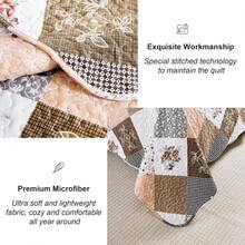 Floral Plaid Patchwork Quilt Set King Size, Reversible Brown Bedding Set Soft Microfiber Lightweight Bedspread Coverlet 3 Piece All - Season Use (104x90 Inches) - 紫色 - 查看 10