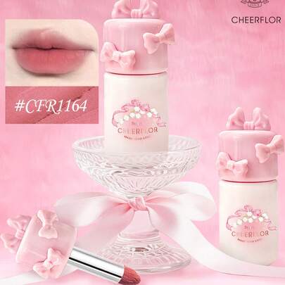 CHEERFLOR Son bóng lì GIRL'S BOWKNOT, màu nâu nude, son kem lì mềm mại, màu sắc nổi bật lâu trôi, son kem lì nhẹ,