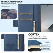 OUKNOEO 时尚商务仿皮手机壳，兼容三星 Galaxy Z Fold 7 6 5 4 3，带笔槽和 3 个卡槽，防盗毛绒钱包式保护套 - 藍色 - 查看 4