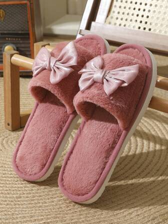 女士蝴蝶结露趾拖鞋，舒适的室内家居鞋，轻便，防滑，款式可爱，适合春季、秋季和所有季节