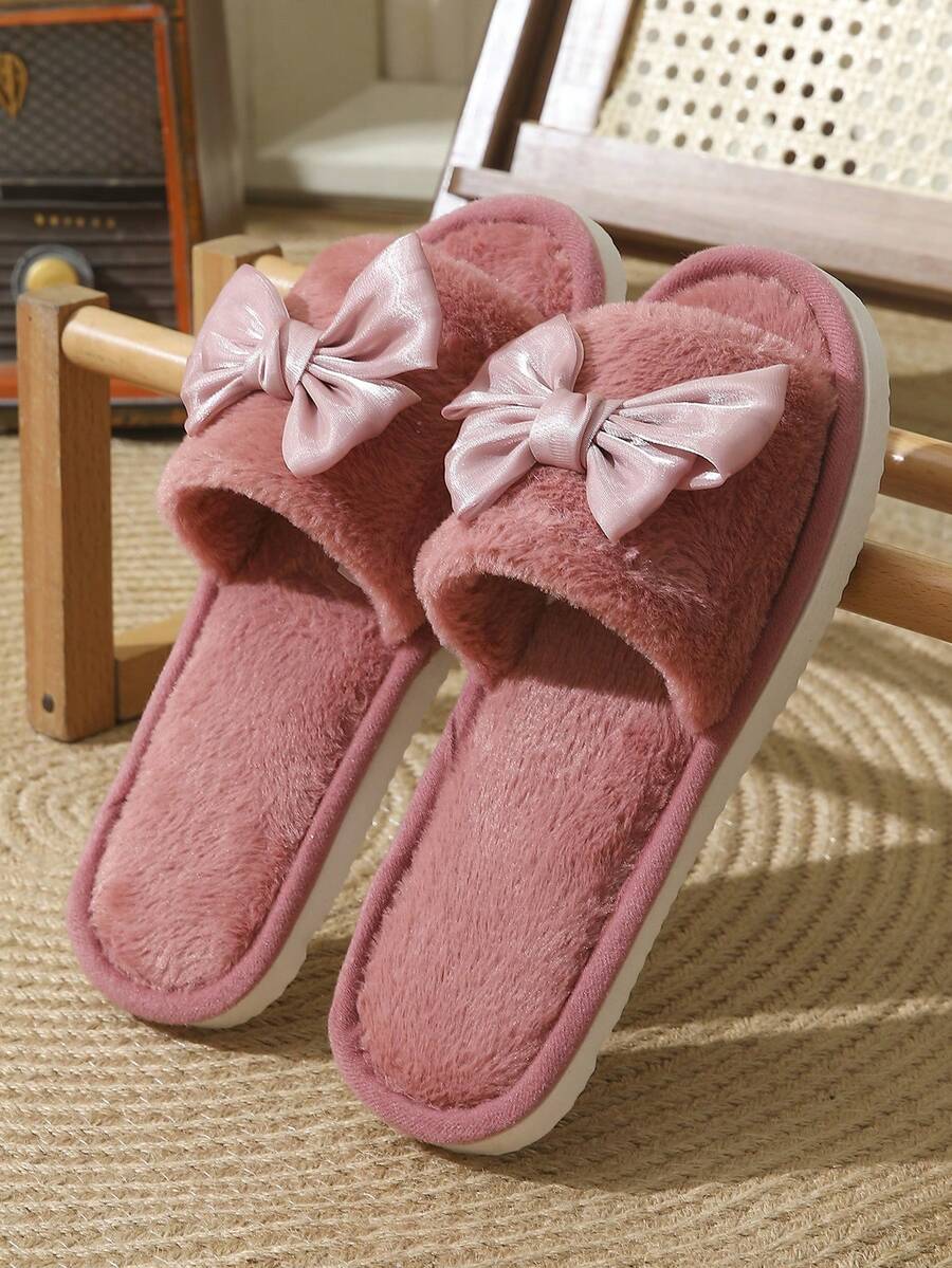 女士蝴蝶结露趾拖鞋，舒适的室内家居鞋，轻便，防滑，款式可爱，适合春季、秋季和所有季节