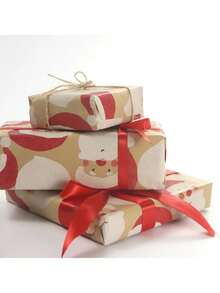 1 pieza 43*300cm Papel de regalo de Navidad con diseño de Papá Noel rojo y blanco - Papel adhesivo adecuado para Navidad, cumpleaños y decoración festiva, decoraciones navideñas, pijamas navideños, regalos de Navidad