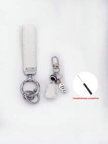 2pcs Plaid Car Key Chain + White Bear Pendant, Fashionable Minimalist Bag Charm, Small Gift For Family And Friends Christmas