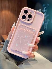 2pcs White Heart-Shaped Card Holder + Pink Bamboo Full Coverage Anti-Drop TPU Phone Case Compatible With Apple Series - Multicolor - View 23