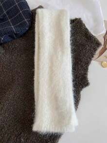 1pc Slightly Curled Edge Thin Scarf, Fashion Versatile Long Scarf, Narrow Style, Suitable For Dress Matching - White - View 4