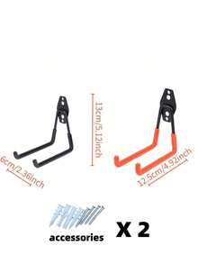 2pcs Heavy Duty Metal Hooks, Reinforced Specialty Hanging Rack, Warehouse Hardware Tool Storage Hanger, Suitable For Bicycle, Pipe, Skateboard, Ladder, Metal Cable Wall Mount Organizer Space-Saving Multi-Purpose Adjustable Stackable Portable
