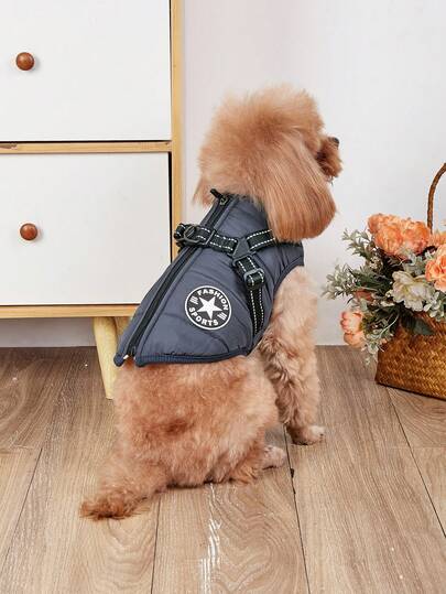 Bộ 2 món áo khoác/áo vest cho chó, dây đeo và dây dắt bằng cotton mềm mại cho chó nhỏ, bộ đồ ấm áp mùa đông.
