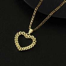 dollrinboy 1件14K镀金嘻哈独特设计金块钻石形状吊坠项链，男女皆宜，配3毫米不锈钢费加罗链 - heart - 查看 1