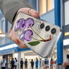 Purple Crystal Cherry Pattern Transparent TPU Soft Case Suitable For IPhone 17 Air/ 16 15 14 13 12 Pro Max/17 16 15 14 Plus 11 X/XS Max Suitable For Samsung S21 S22 S23 S24 S25 Ultra/Edge/Plus/+ A10 A12 A13 A14 A15 A23 A25 A35 A53 A54 A55 A73 Note 10/20 Phone Case All-Inclusive Protection - 太空透明 - 查看 5