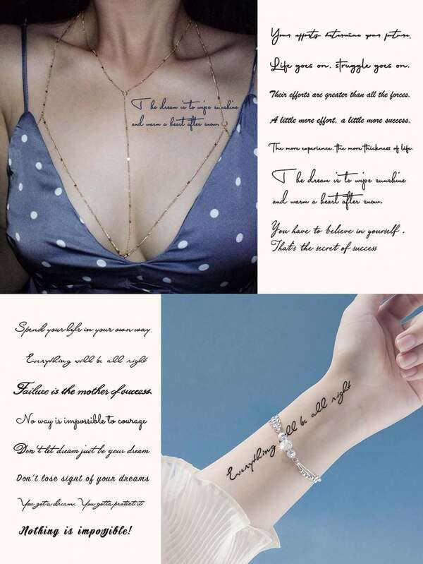 CAT QUEEN ART 4PCS Set Semi-Permanent Minimalist Floral Butterfly Line English Word Inspirational Emotional Phrase Pattern Tattoo Stickers, 1-2 Weeks Non-Fading Shoulder Neck Collarbone Body Skin Waterproof Realistic Tattoo Stickers