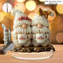 Decoración de escritorio de acrílico de gnomo bebedor de café clásico en 2D plano, arte de escritorio de cultura pop, ornamento multifuncional para escritorio de computadora, adecuado para dormitorio, sala de estar y regalos para el hogar - No se requieren baterías, grosor plano de 2D 0.3cm - Multicolor B - Ver 3