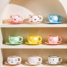 创意咖啡杯碟套装 优质手工陶瓷水杯 手绘简约下午茶杯 拿铁杯 卡布奇诺杯