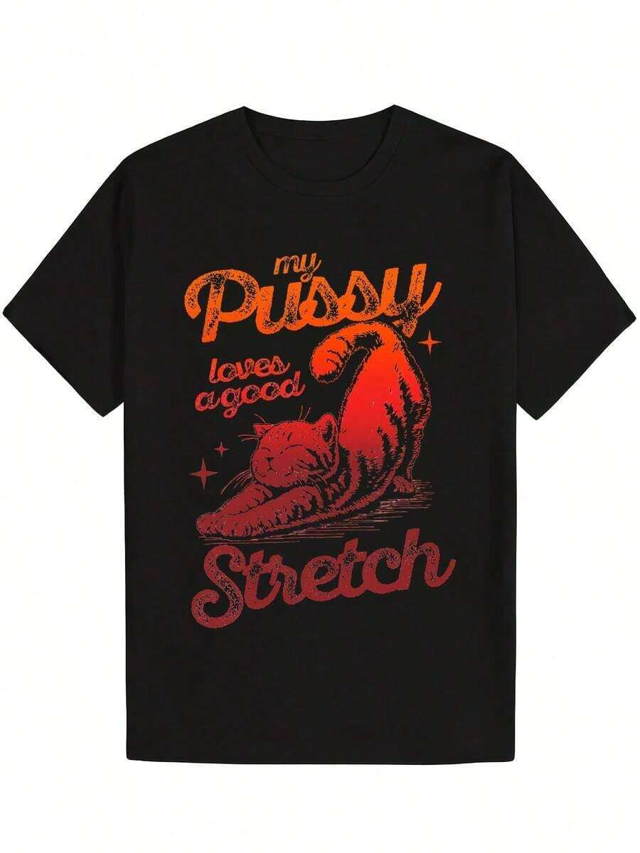 Funny Vulgar Cat Humorous T-Shirt |   Cotton |   Soft And Comfortable |   For Valentine's Day, Easter, And 's Day - màu đen - Xem 1