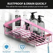 Adhesive Shower Caddy, 5 Pack Rustproof Stainless Steel Bath Organizers With Large Capacity, No Drilling Shelves For Bathroom Storage & Home Decor - Hồng - Xem 4