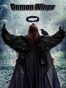 2PCS Halloween Angel Wings/Demonic Wings Set, Feather Props, Suitable For Party Decoration, Dance Events, Performances, Fashion Magazine Shoots, Model Parades And Various Holiday Role-Playing Props (Made Of Natural Feathers)