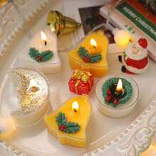 2pcs Christmas Decorations, New Christmas Scented Wax Candles, Suitable For Christmas Party, Desktop Atmosphere, Bedroom, Holiday Gift For Women, Creative Christmas Tree, Green, Yellow, Gold, Moon, Wreath, Bell, Moon, Small Candles, Christmas Fragrance Wax Candles Home Decor Room Decor, Christmas Gifts - Christmas Tree Bells - View 2