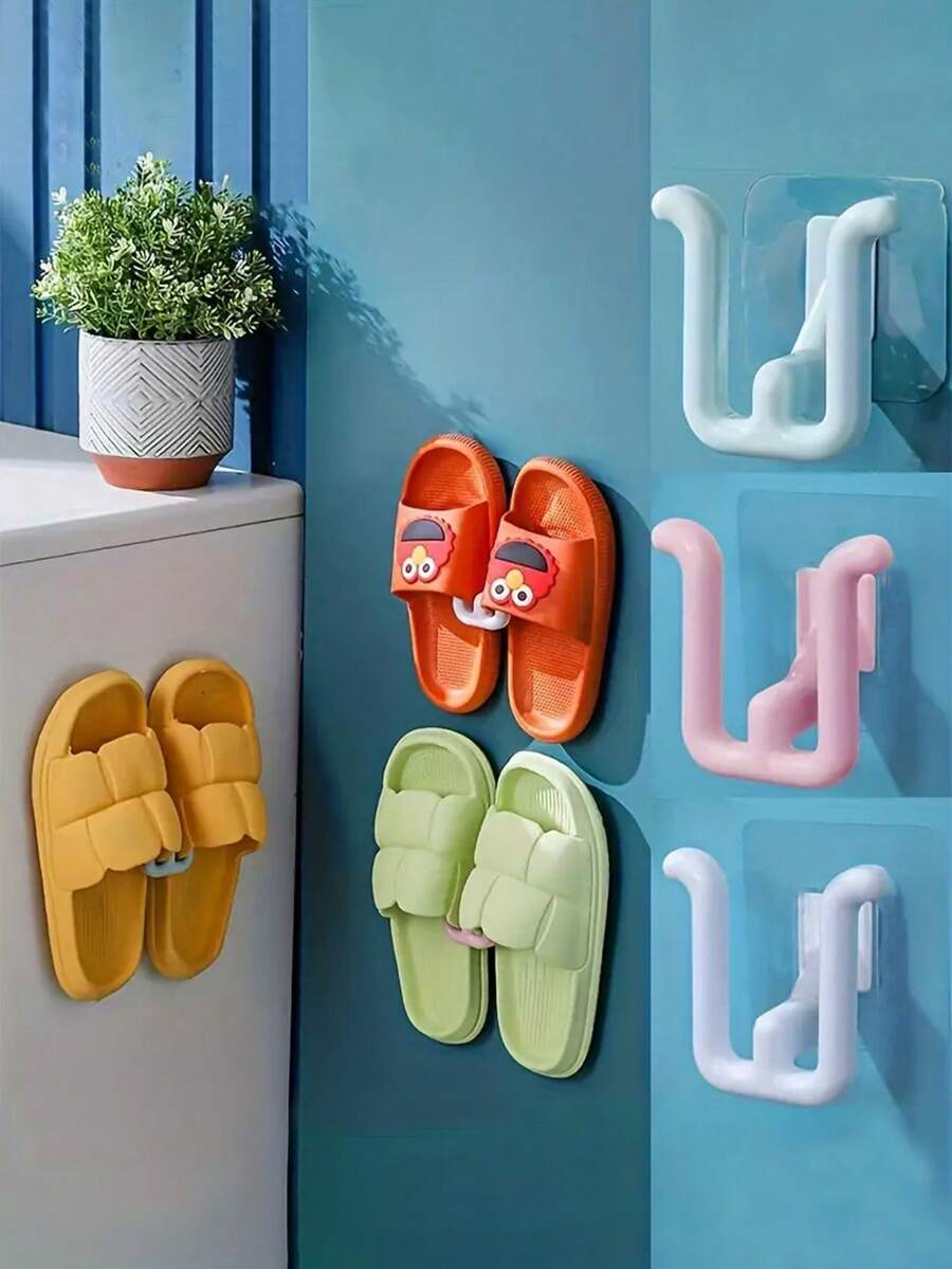 1/2/3 Slipper Hooks, Shower Flip Flops Adhesive Storage Rack Saves Space Babouche Adhesive Bracket, Bathroom Shower Flip Shoe Adhesive Organizer, Bathroom Shower Flip Shoelace Adhesive Storage Rack Saves Space, Storage Rack, Space Saving Dishwashing Cloth - Multicolor - View 1