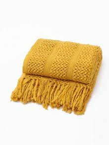 A Solid Color Particle Knitted Blanket, Nordic Style Acrylic Rectangular Office Nap Sofa Blanket Air Conditioning Blanket Knitted Small Blanket Shawl Cover Blanket Blanket Bed End Blanket - Khăn quàng cổ xoắn màu vàng - Xem 5