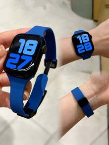 1条硅胶表带，兼容 42mm、38mm、40mm、41mm、44mm、45mm、46mm、49mm，时尚智能手表替换表带，适用于Series Ultra2、Ultra SE2、SE 11、10、9、8、7、6、5、4、3、2、1，男女通用，是理想的返校礼物 - 寶藍色 - 查看 6