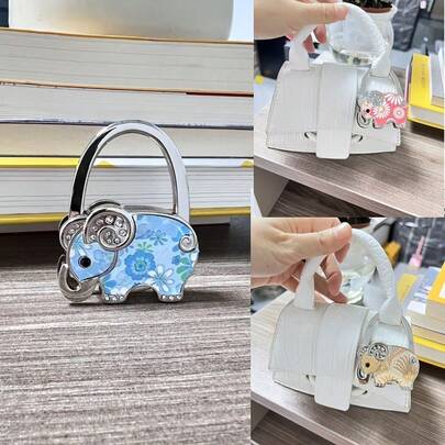 Elephant Shaped Handbag Hook, Floral Pattern Bag Hanger