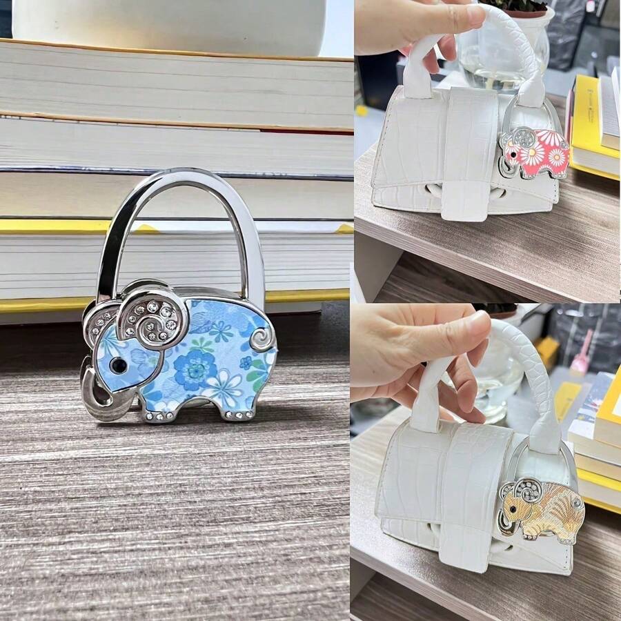 Chic Elephant Shaped Handbag Hook With Floral Pattern, Versatile Bag Hanger For Travel, Office, And Home - Cute, Organizer For Handbags, Purses, Totes, And Backpacks; Eye-Catching Accent Accessory For Spring Wardrobe Refresh; Perfect Gift Idea For Valentine's Day And Everyday Style Enthusiasts; Lightweight Metal Construction With Strong Load Support