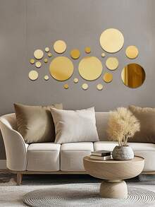 32pcs Gold Large And Small Circle Mirror Wall Stickers, Acrylic Wall Decoration Circle Mirror, Room Decoration Stuff, Bedroom Decor, Room Decor, Bathroom Decor.
