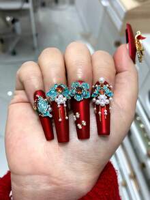 10 Pieces Per Pack Of Nail Art Nail Charm Nail Accessories, Three-Dimensional Light Luxury Chinese Style Swan Peacock Tassel Pendant, Phoenix Crown And Rosy Robe Nail Charm DIY Nail Decorations Suitable For Daily Life