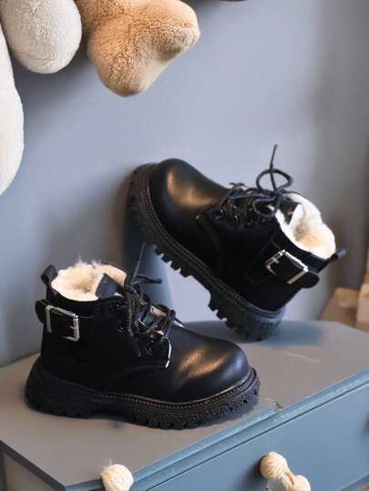 1 par de botas de invierno de caña baja para bebé, botas sencillas y de moda para niños