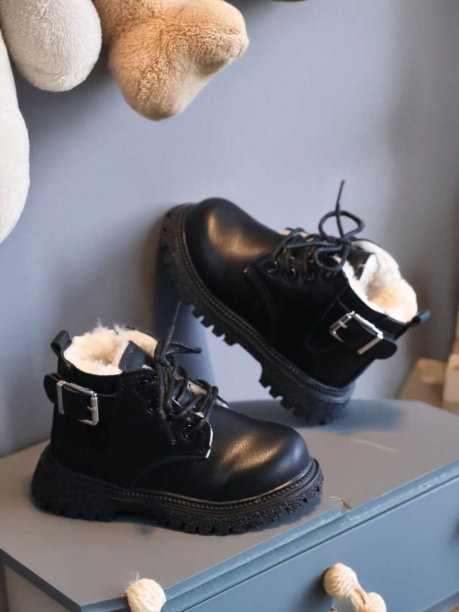 1 Pair Infant Winter Low-Top Boots, Simple & Fashionable Children Boots - Black - View 1