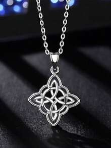 1pc 925 Sterling Silver Simple Witch Knot Pendant Necklace, Suitable For Women's Daily Wear, Gift For Girlfriend, Wife, Mother On Birthday, Anniversary - Silver - View 3