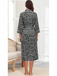 Lightweight Soft Long Knit Bathrobe For Women - Fp-spot Black - View 2
