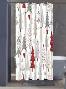 1/3/4 Pcs Christmas Tree Shower Curtain Set, Bathroom Decor Set Includes Waterproof Shower Curtain, Non-Slip Bath Mat, Toilet Seat Cover, Bath Rug And 12 Plastic Hooks, Bathroom Accessories, Home/Bar/Live Streaming Decor