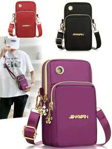 Outdoor Sports Casual Bag, Fashion Zipper Wallet, Women Casual Clutch Multifunctional Phone Bag Wristlet, Women Small Crossbody Bag, Multi-Zipper Metal Decor Phone Shoulder Bag, Portable Handbag, Arm Bag, Hot-Selling Linen Phone Bag