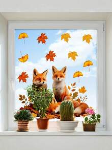 1 Peça Adesivo Eletrostático de Decoração de Janela com Ouriço e Folha de Bordo - Adequado para Decoração Moderna de Casa, Quarto, Sala de Estar, Varanda ou Vitrine com Design de Floresta de Outono. Adesivo Decorativo de Janela com Estilo Moderno, Adesivo Durável.