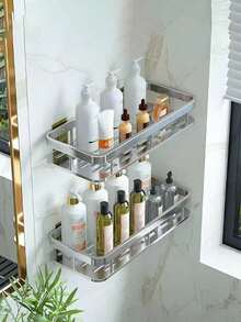 2pcs No Drill Bathroom Shelf, Wall Mounted Bathroom Shower Organizer Rack, Bathroom Vanity Storage Shelf, Bathroom Wall Mounted Shelf Bathroom Accessories Bathroom Tools - Multicolor - View 12