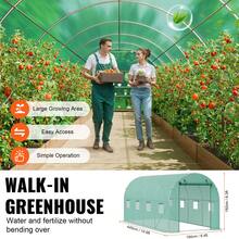 Walk-In Tunnel Greenhouse, 14.6x6.4x6.3 Ft Hoop House Greenhouse Tunnel, Plant Hot House With Galvanized Steel Frame, Green PE Cover, Roll-Up Zipper Door And 8 Windows For Outdoor - 綠色 - 查看 5