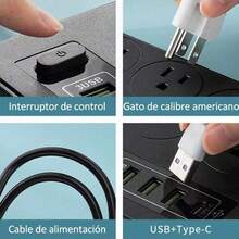 8-Port Multi-Plug With 3 USB Ports, 1 Type-C, 2-Meter Cable - US A Type Plug(110-127V) - View 4