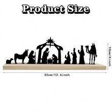 Juegos de Nacimiento para decoración navideña interior, Escena del Nacimiento de metal negro con base de madera y figuras, Decoraciones del Juego de Nacimiento para Navidad, Hogar, Mesa y Estantería