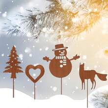 圣诞庭院标志（4 件套）、金属花园桩装饰户外人物、装饰艺术风格节日草坪装饰、自然主题驯鹿、星星、心形和蜡烛，无需电池，落地安装 - 彩色 - 查看 3