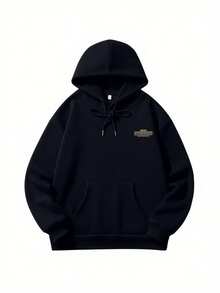 女士秋冬新款极简复古机械字母汽车印花休闲卫衣，时尚百搭 - 黑色 - 查看 6