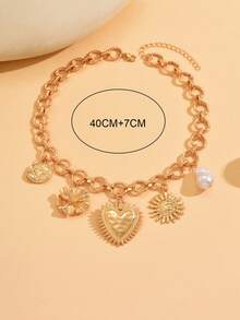 1 chiếc vòng cổ trang sức Chunky, vòng cổ choker kim loại nhiều lớp hình trái tim, hoa, mặt dây chuyền mặt trời, trang sức vòng cổ thời trang và đa năng dành cho phụ nữ, thích hợp để đeo hàng ngày, hẹn hò, tiệc tùng, lễ hội âm nhạc - Nhiều màu - Xem 4