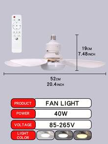 6-Blade LED Ceiling Fan With Light And Remote Control, E27 Base, 40W Dimmable LED Ceiling Fan Suitable For Bedroom And Living Room, 3 Wind Speeds, Timer, Night Light Function