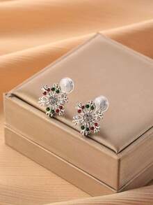 1 对时尚彩色雪花圣诞夹式耳环，高端优雅蚊香夹式耳环，无穿孔，适合女性日常佩戴，圣诞礼物 - 耳夾 - 查看 15