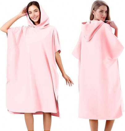 Poncho Microfibra Natacion, Bata para Natacion Secado Rápido y Cómodo, Bata de Baño con Capucha, Poncho de Toalla para Cambiarse para Mujeres y Hombres en Playa, Surf y Natación (Rosa)