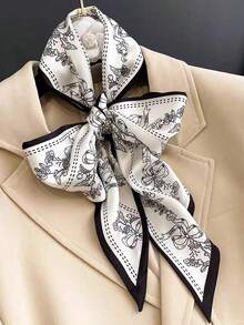 1 Stück Damen Professioneller doppelseitiger langer Schal mit Schleifen-Dekor, elegante Halskrawatte, Haarband, Gürtel, Taschenzubehör (Druckplatzierung zufällig)